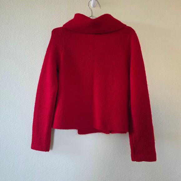 Adrienne Vittadini Wool Blend Jacket Red Asymmetrical Button Collar Womens M - Picture 6 of 10